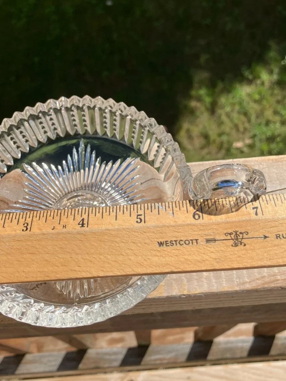 Vintage EAPG Brilliant Candy Dish Double Handle Starburst Sawtooth Rim cir 1910